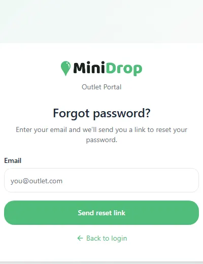 Forgot password page with an email box and the Send reset link button
